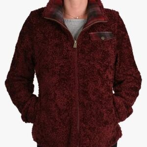 Pendleton Sherpa Zip UP Jacket In Burgundy and Plaid Size XL